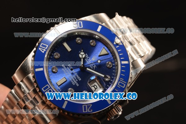 Rolex Submariner Blue Ceramic Bezel With Blue Dial All Steel With ETA 2836 Diamond Markers EW - Click Image to Close