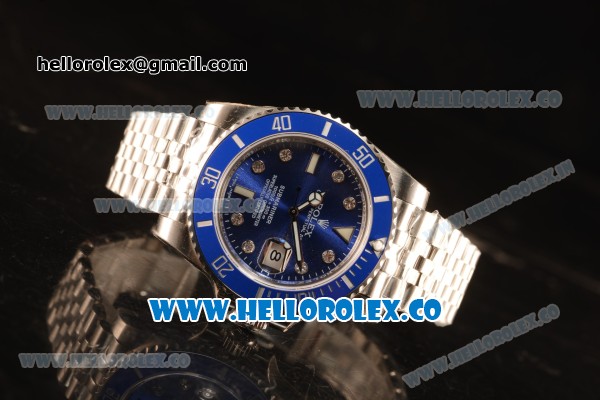Rolex Submariner Blue Ceramic Bezel With Blue Dial All Steel With ETA 2836 Diamond Markers EW - Click Image to Close