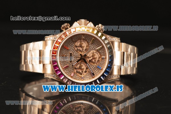Rolex Rainbow Daytona All Diamond Dial And Bezel With Rose Gold Case Euipment Rolex 4130 With Rose Gold Strap 116595RBOW dpgcs(EF) - Click Image to Close