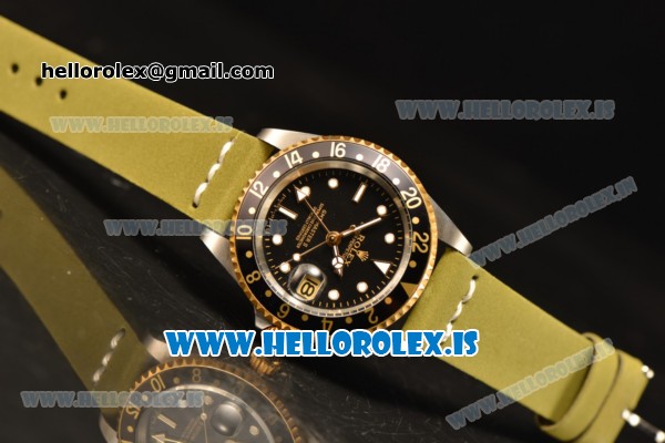 Rolex GMT-Master II Vintage 2813 Auto With Leather Strap Black Dial And Black Bezel Two Tone - Click Image to Close