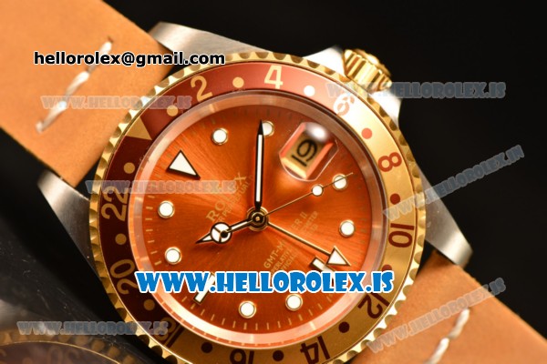 Rolex GMT-Master II Vintage 2813 Auto With Leather Strap Brown Dial And Brown Bezel Two Tone - Click Image to Close