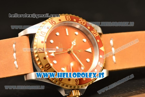 Rolex GMT-Master II Vintage 2813 Auto With Leather Strap Brown Dial And Brown Bezel Two Tone - Click Image to Close