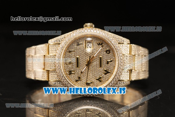 Rolex Day Date II YG Case With All Diamond Roman ETA 2836 Auto Best Edition - Click Image to Close