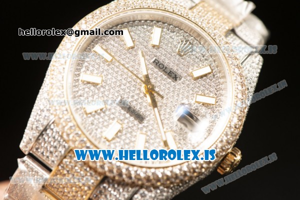 Rolex Day Date II YG Two Tone Case With All Diamond Roman ETA 2836 Auto Best Edition - Click Image to Close