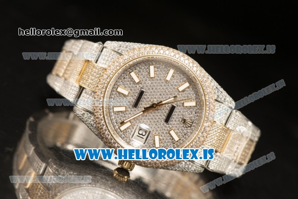 Rolex Day Date II YG Two Tone Case With All Diamond Roman ETA 2836 Auto Best Edition - Click Image to Close