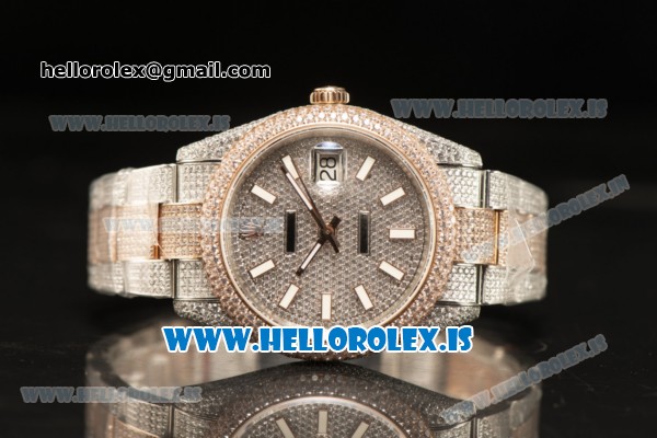 Rolex Day Date II RG Two Tone Case With All Diamond Roman ETA 2836 Auto Best Edition - Click Image to Close