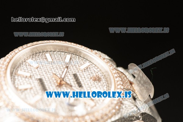 Rolex Day Date II RG Two Tone Case With All Diamond Roman ETA 2836 Auto Best Edition - Click Image to Close