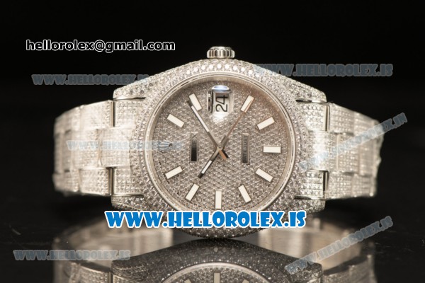 Rolex Day Date II Steel Case With All Diamond Roman ETA 2836 Auto Best Edition - Click Image to Close