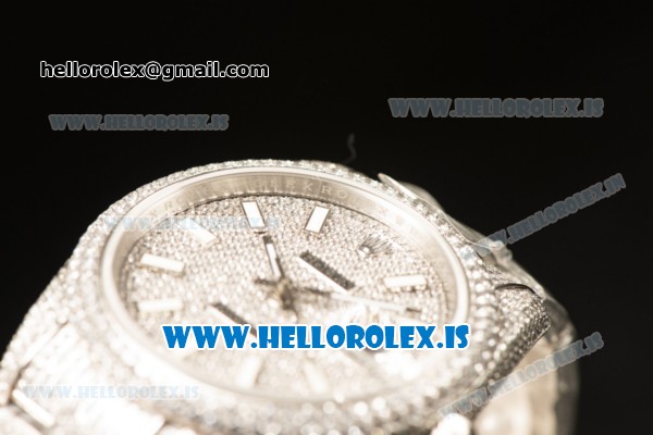 Rolex Day Date II Steel Case With All Diamond Roman ETA 2836 Auto Best Edition - Click Image to Close