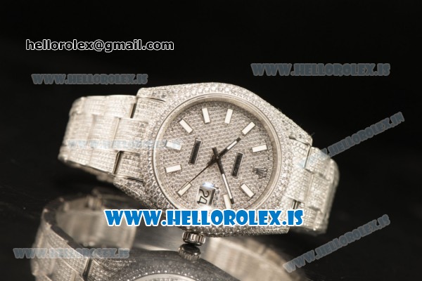 Rolex Day Date II Steel Case With All Diamond Roman ETA 2836 Auto Best Edition - Click Image to Close