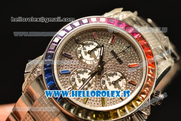 Rolex Daytona Rainbow EF Clone Rolex 4130 All Diamond Dial All Steel 116509(EF) - Click Image to Close