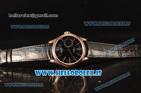 Rolex Cellini Rose Gold Black Dial Rolex 3186 Auto Black Leather Strap 50515 - Click Image to Close