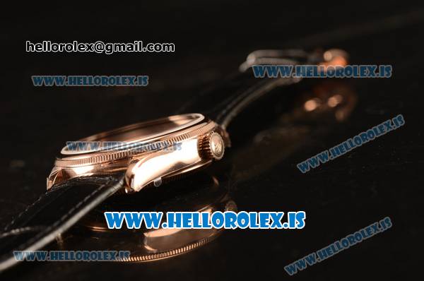 Rolex Cellini Rose Gold Black Dial Rolex 3186 Auto Black Leather Strap 50515 - Click Image to Close