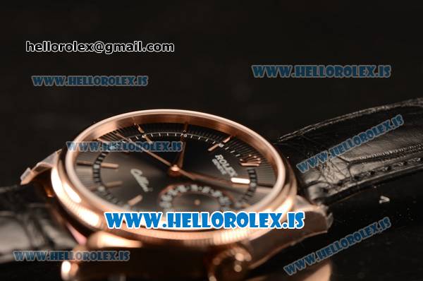 Rolex Cellini Rose Gold Black Dial Rolex 3186 Auto Black Leather Strap 50515 - Click Image to Close