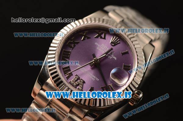 Rolex Datejust 31 Steel 2836 Auto With Steel Bracelet Purple Dial Roman - Click Image to Close