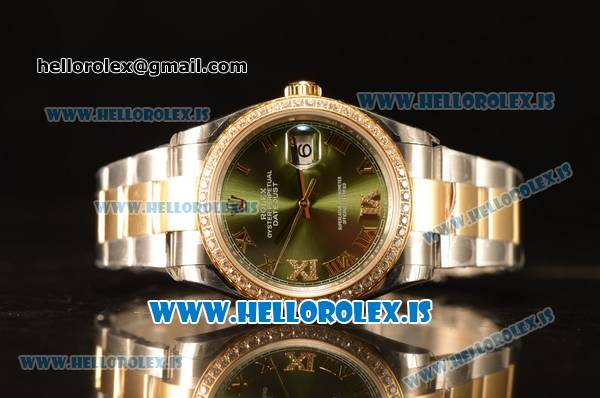 Rolex Datejust Green Dial With Diamond Bezel Two Tone YG/SS Rolex 3255 - Click Image to Close