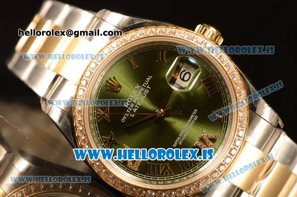 Rolex Datejust Green Dial With Diamond Bezel Two Tone YG/SS Rolex 3255 - Click Image to Close