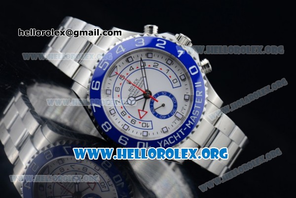 Rolex Yacht-Master II Chrono Swiss Valjoux 7750 Automatic Steel Case with White Dial Blue Bezel and Stainless Steel Bracelet - (BP) - Click Image to Close