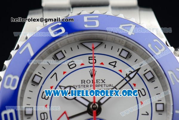 Rolex Yacht-Master II Chrono Swiss Valjoux 7750 Automatic Steel Case with White Dial Blue Bezel and Stainless Steel Bracelet - (BP) - Click Image to Close