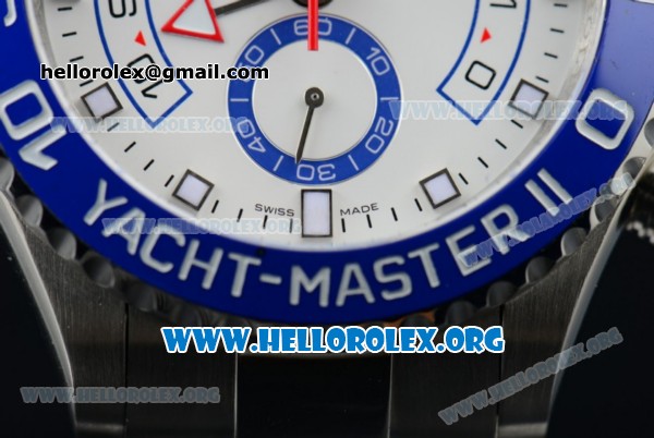 Rolex Yacht-Master II Chrono Swiss Valjoux 7750 Automatic Steel Case with White Dial Blue Bezel and Stainless Steel Bracelet - (BP) - Click Image to Close