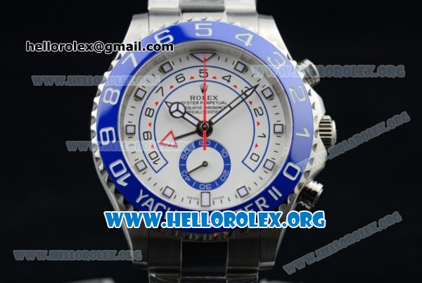 Rolex Yacht-Master II Chrono Swiss Valjoux 7750 Automatic Steel Case with White Dial Blue Bezel and Stainless Steel Bracelet - (BP) - Click Image to Close