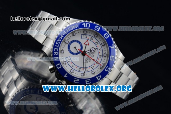 Rolex Yacht-Master II Chrono Swiss Valjoux 7750 Automatic Steel Case with White Dial Blue Bezel and Stainless Steel Bracelet - (BP) - Click Image to Close