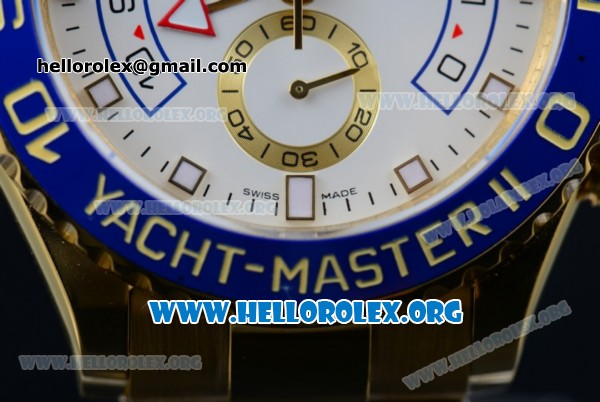 Rolex Yacht-Master II Chrono Swiss Valjoux 7750 Automatic Yellow Gold Case with White Dial and Yellow Gold Bracelet - (BP) - Click Image to Close