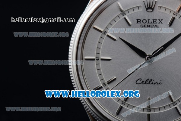 Rolex Cellini Clone Rolex 3132 Automatic Steel Case with Silver Dial Black Leather Strap - (BP) - Click Image to Close