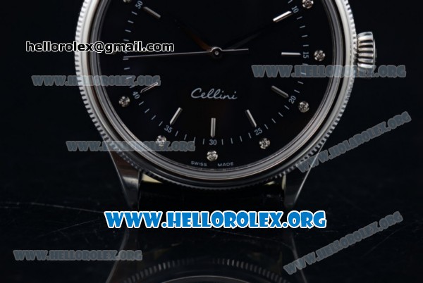 Rolex Cellini Clone Rolex 3132 Automatic Steel Case with Black Dial Black Leather Strap - (BP) - Click Image to Close