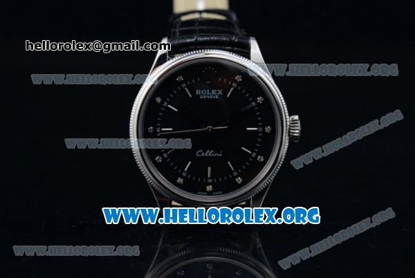 Rolex Cellini Clone Rolex 3132 Automatic Steel Case with Black Dial Black Leather Strap - (BP) - Click Image to Close