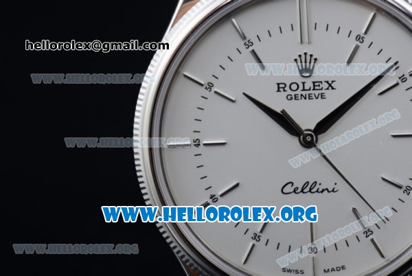 Rolex Cellini Clone Rolex 3132 Automatic Steel Case with White Dial Black Leather Strap - (BP) - Click Image to Close