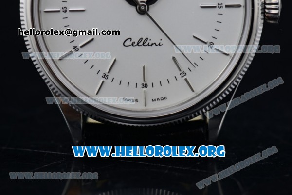 Rolex Cellini Clone Rolex 3132 Automatic Steel Case with White Dial Black Leather Strap - (BP) - Click Image to Close