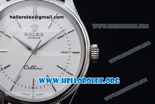 Rolex Cellini Clone Rolex 3132 Automatic Steel Case with White Dial Brown Leather Strap - (BP) - Click Image to Close