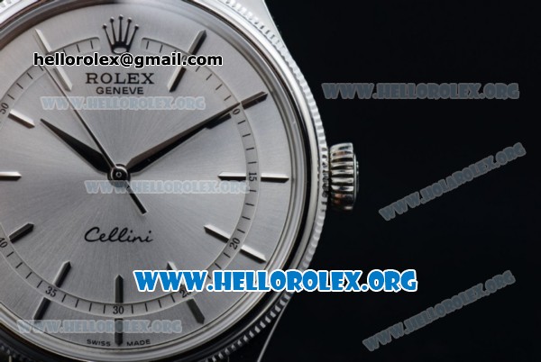 Rolex Cellini Clone Rolex 3132 Automatic Steel Case with Silver Dial Brown Leather Strap - (BP) - Click Image to Close