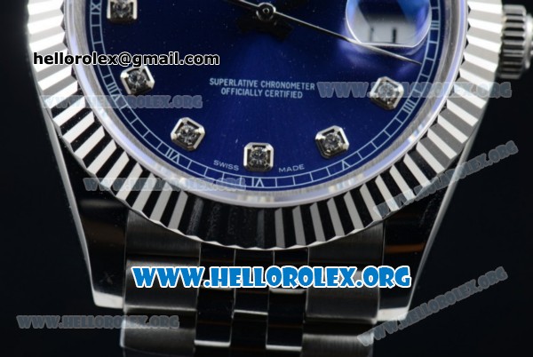 Rolex Datejust II Swiss ETA 2836 Automatic Steel Case with Blue Dial Diamonds Markers and Stainless Steel Bracelet (BP) - Click Image to Close