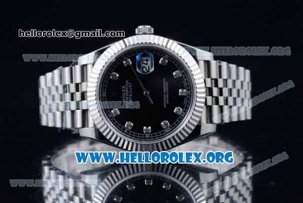 Rolex Datejust II Swiss ETA 2836 Automatic Steel Case with Black Dial Diamonds Markers and Stainless Steel Bracelet (BP) - Click Image to Close