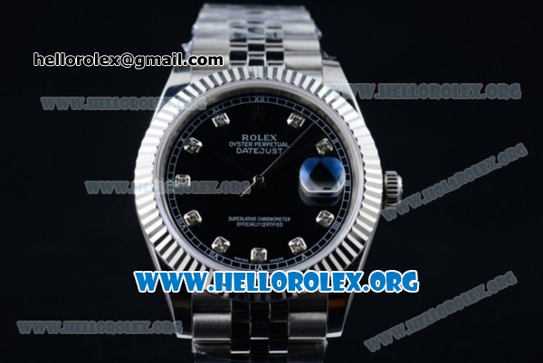 Rolex Datejust II Swiss ETA 2836 Automatic Steel Case with Black Dial Diamonds Markers and Stainless Steel Bracelet (BP) - Click Image to Close