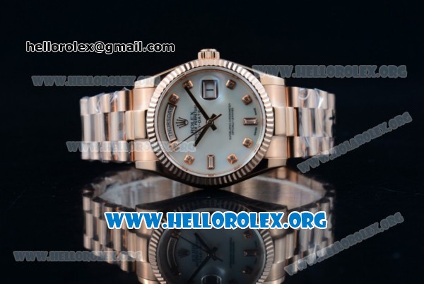 Rolex Day-Date Swiss ETA 2836 Automatic 18K Rose Gold Case with White Dial Diamonds Markers and 18K Rose Gold Bracelet (BP) - Click Image to Close