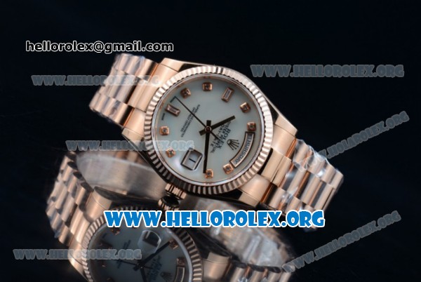 Rolex Day-Date Swiss ETA 2836 Automatic Rose Gold Case with White Dial Diamonds Markers and Rose Gold Bracelet (BP) - Click Image to Close