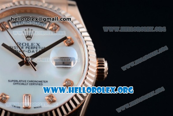 Rolex Day-Date Swiss ETA 2836 Automatic Rose Gold Case with White Dial Diamonds Markers and Rose Gold Bracelet (BP) - Click Image to Close