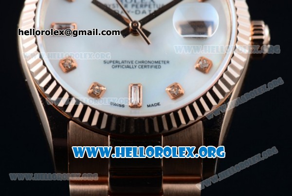 Rolex Day-Date Swiss ETA 2836 Automatic 18K Rose Gold Case with White Dial Diamonds Markers and 18K Rose Gold Bracelet (BP) - Click Image to Close