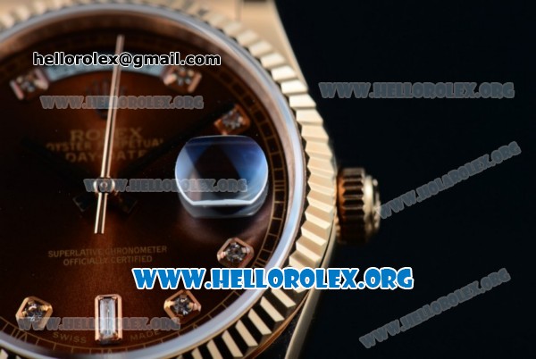 Rolex Day-Date Swiss ETA 2836 Automatic 18K Rose Gold Case with Brown Dial Diamonds Markers and 18K Rose Gold Bracelet (BP) - Click Image to Close