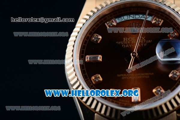 Rolex Day-Date Swiss ETA 2836 Automatic 18K Rose Gold Case with Brown Dial Diamonds Markers and 18K Rose Gold Bracelet (BP) - Click Image to Close