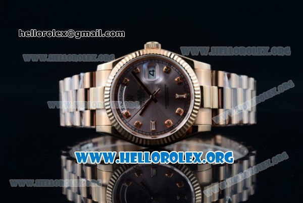 Rolex Day-Date Swiss ETA 2836 Automatic Rose Gold Case with Rose Gold Dial Diamonds Markers and Rose Gold Bracelet (BP) - Click Image to Close