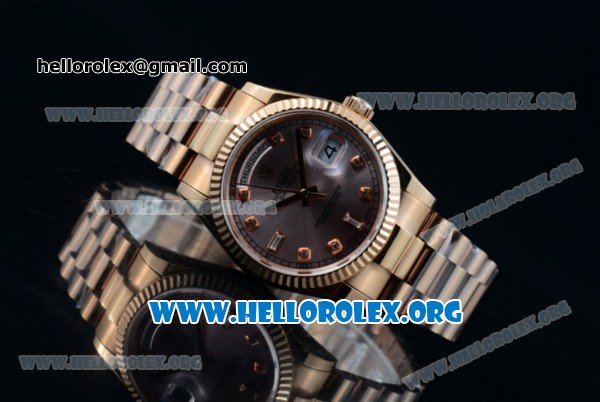 Rolex Day-Date Swiss ETA 2836 Automatic Rose Gold Case with Rose Gold Dial Diamonds Markers and Rose Gold Bracelet (BP) - Click Image to Close