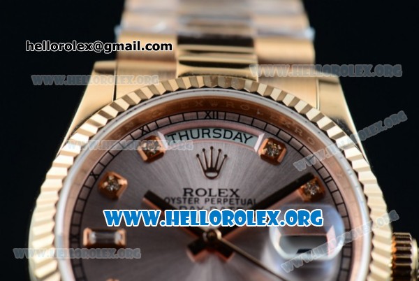 Rolex Day-Date Swiss ETA 2836 Automatic Rose Gold Case with Rose Gold Dial Diamonds Markers and Rose Gold Bracelet (BP) - Click Image to Close