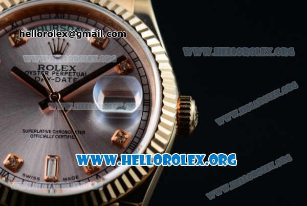 Rolex Day-Date Swiss ETA 2836 Automatic 18K Rose Gold Case with Rose Gold Dial Diamonds Markers and 18K Rose Gold Bracelet (BP) - Click Image to Close