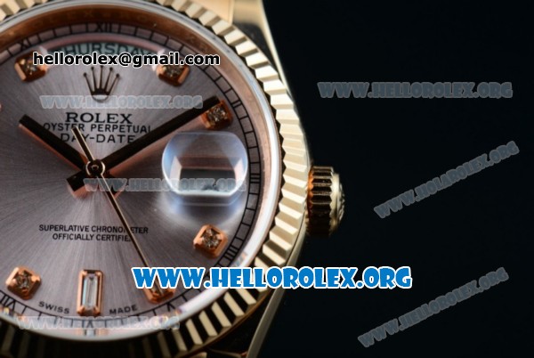 Rolex Day-Date Swiss ETA 2836 Automatic Rose Gold Case with Rose Gold Dial Diamonds Markers and Rose Gold Bracelet (BP) - Click Image to Close