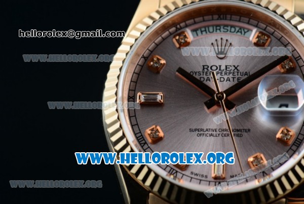 Rolex Day-Date Swiss ETA 2836 Automatic 18K Rose Gold Case with Rose Gold Dial Diamonds Markers and 18K Rose Gold Bracelet (BP) - Click Image to Close