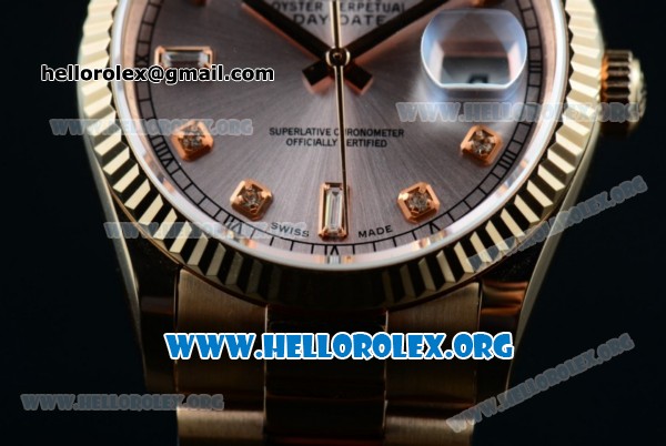 Rolex Day-Date Swiss ETA 2836 Automatic 18K Rose Gold Case with Rose Gold Dial Diamonds Markers and 18K Rose Gold Bracelet (BP) - Click Image to Close